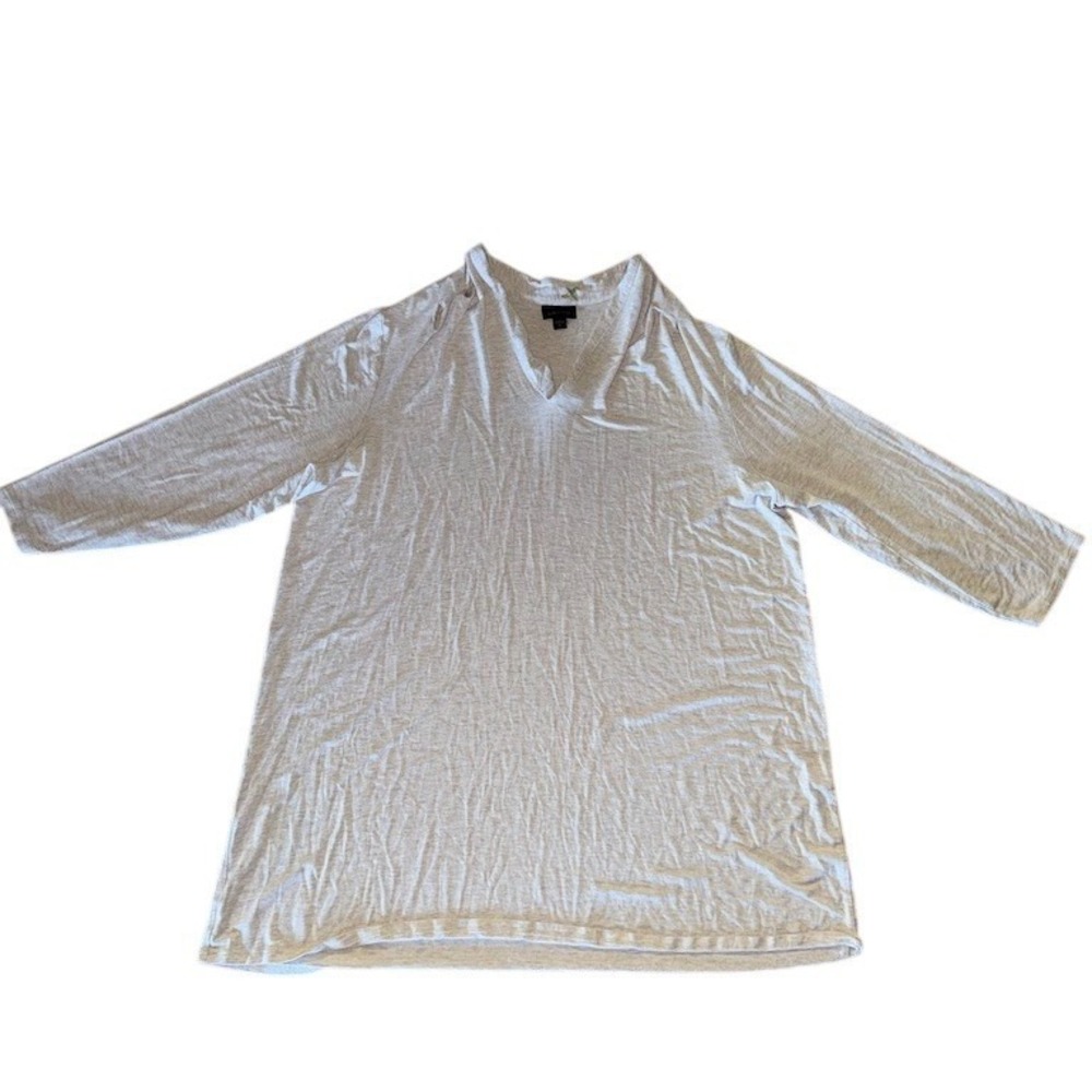 J. Jill Tunic Top Womens Tall L Tall Ivory Solid V-Neck 3/4 Sleeve Pullover
